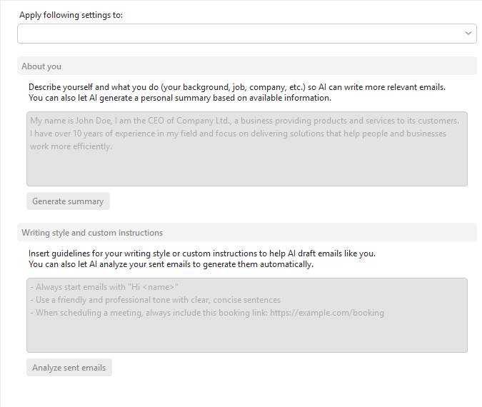 eM Client: Write in my style settings